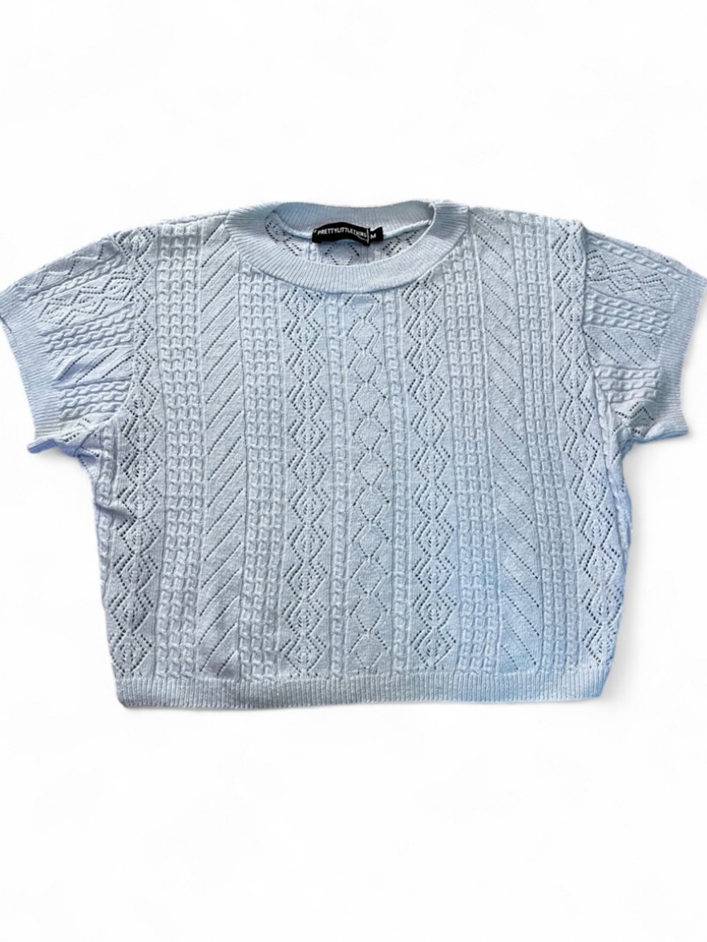 Pretty Little Thing size M Light Blue Knit Short Sleeve Sweater Top cotton